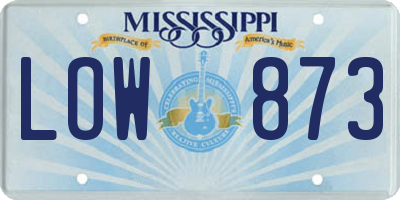 MS license plate LOW873