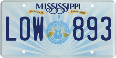 MS license plate LOW893