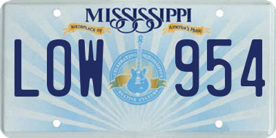 MS license plate LOW954