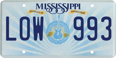 MS license plate LOW993