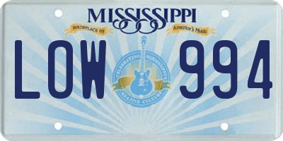 MS license plate LOW994