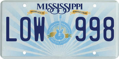 MS license plate LOW998