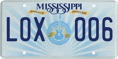 MS license plate LOX006