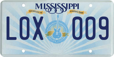 MS license plate LOX009