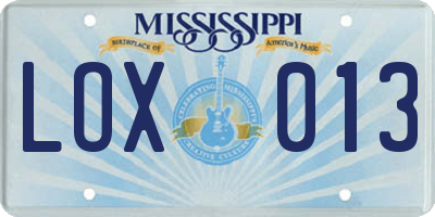 MS license plate LOX013