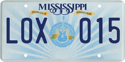 MS license plate LOX015