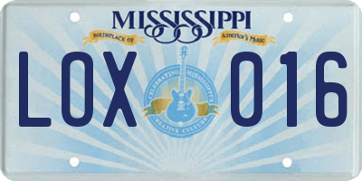 MS license plate LOX016
