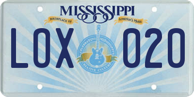 MS license plate LOX020
