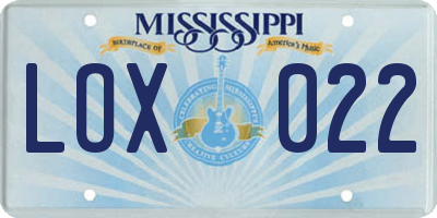 MS license plate LOX022