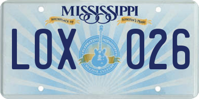MS license plate LOX026