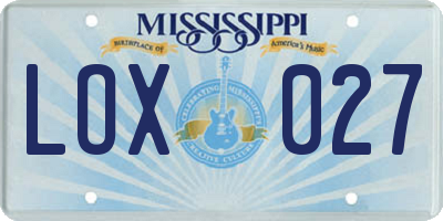 MS license plate LOX027