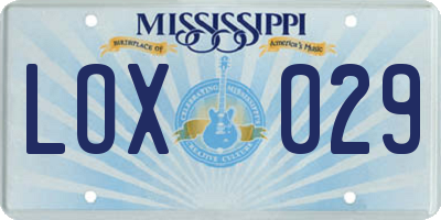MS license plate LOX029