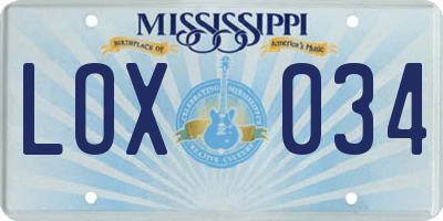 MS license plate LOX034