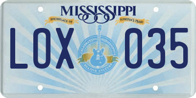 MS license plate LOX035