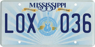 MS license plate LOX036