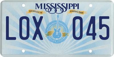 MS license plate LOX045