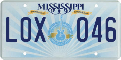 MS license plate LOX046