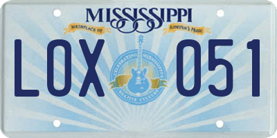 MS license plate LOX051