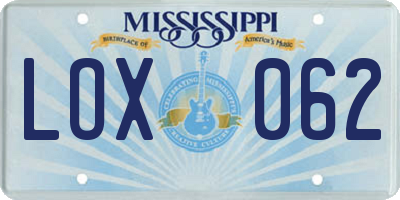 MS license plate LOX062