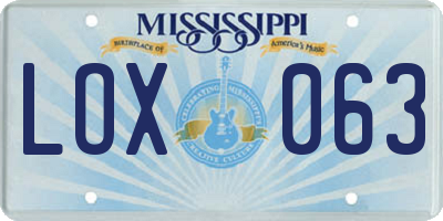 MS license plate LOX063