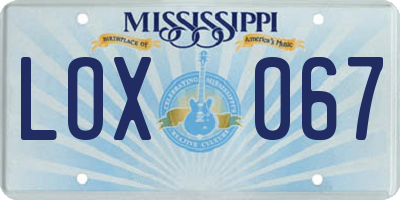 MS license plate LOX067