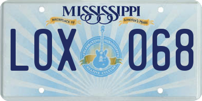 MS license plate LOX068