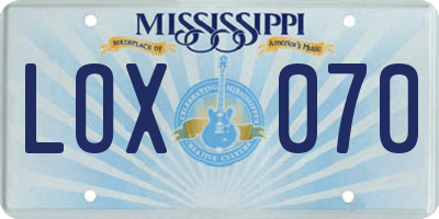 MS license plate LOX070