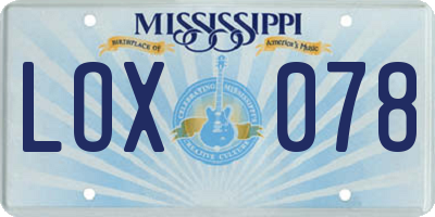 MS license plate LOX078