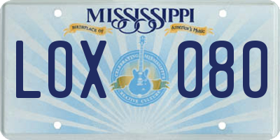 MS license plate LOX080