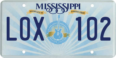 MS license plate LOX102