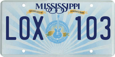 MS license plate LOX103