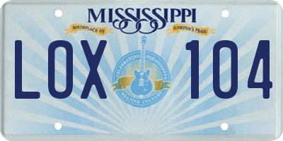 MS license plate LOX104