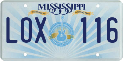 MS license plate LOX116