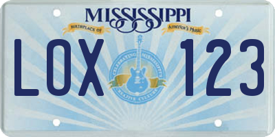 MS license plate LOX123