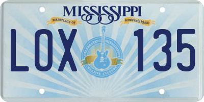 MS license plate LOX135