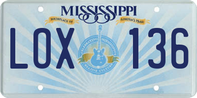 MS license plate LOX136