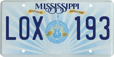 MS license plate LOX193