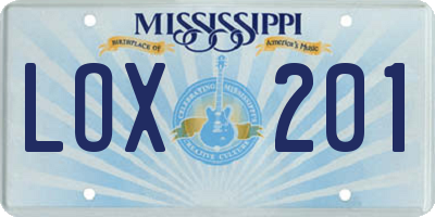 MS license plate LOX201