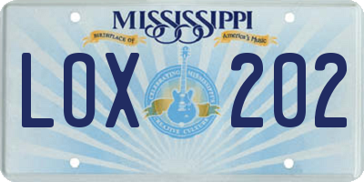 MS license plate LOX202