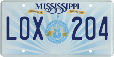 MS license plate LOX204