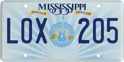 MS license plate LOX205