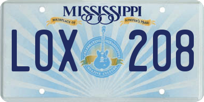 MS license plate LOX208