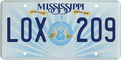 MS license plate LOX209