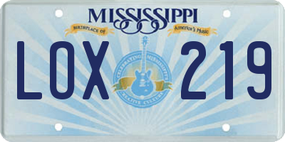 MS license plate LOX219