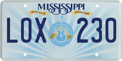 MS license plate LOX230