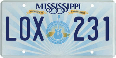 MS license plate LOX231