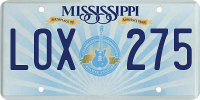 MS license plate LOX275
