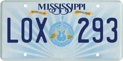 MS license plate LOX293