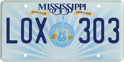 MS license plate LOX303