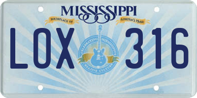 MS license plate LOX316